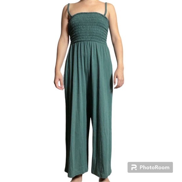 NWT Gap S Petite Smocked Green Jumpsuit Summer Wide Legs sleeveless - Picture 9 of 9